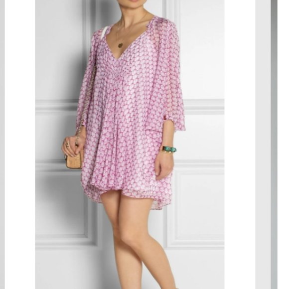 Diane Von Furstenberg Silk Fleurette Mini Semi Sheer Flowy Dress 4 - Picture 2 of 14